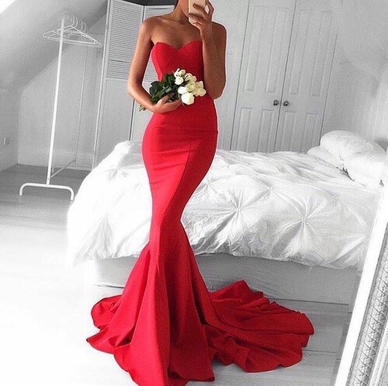 Charming Red Prom Dress, Satin Prom Dress, Elegant Evening Dresses, Formal Dresses, Mermaid Prom Dresses, Woman Gowns