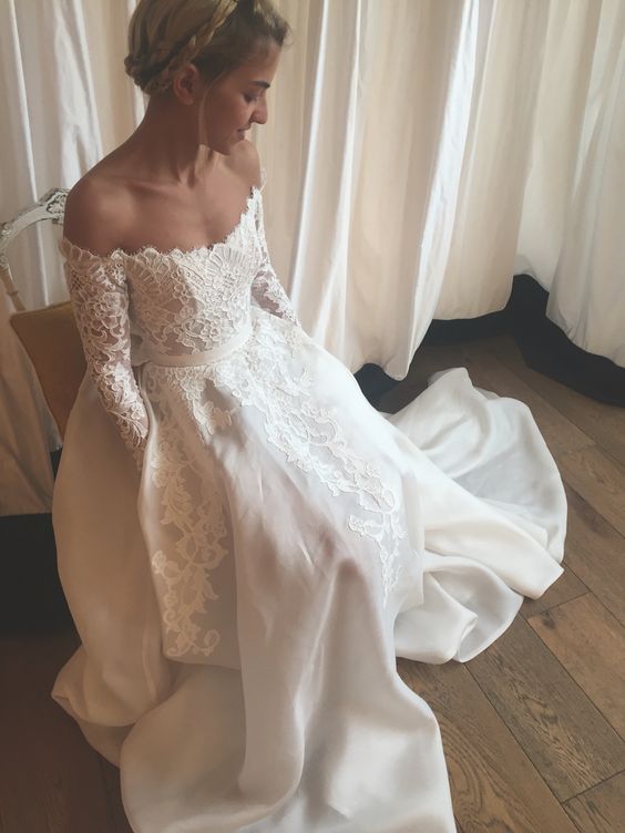 Off The Shoulder Long Sleeve Lace Wedding Dress Off The Shoulder Long Sleeve Lace Wedding Dress Satin Bridal