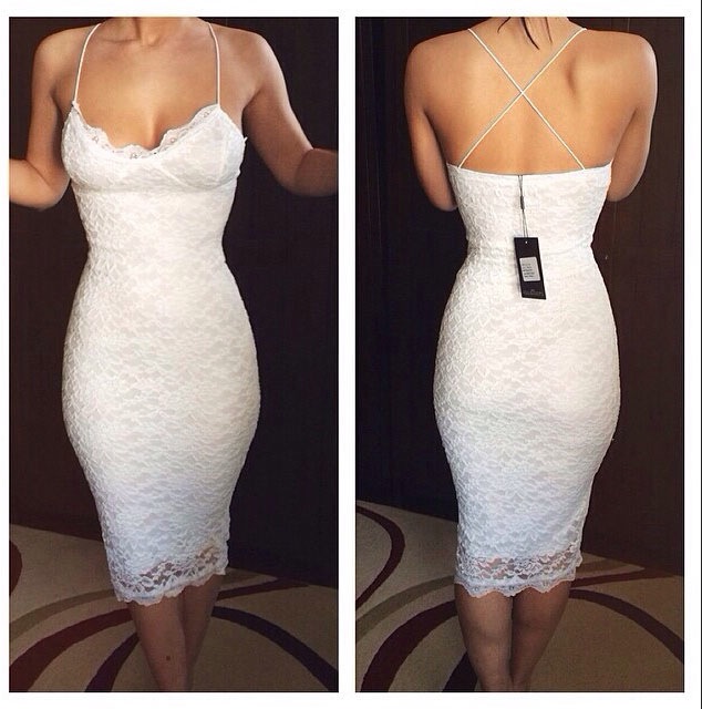 spaghetti strap white lace dress