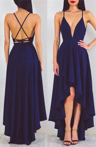 dark blue high low dress