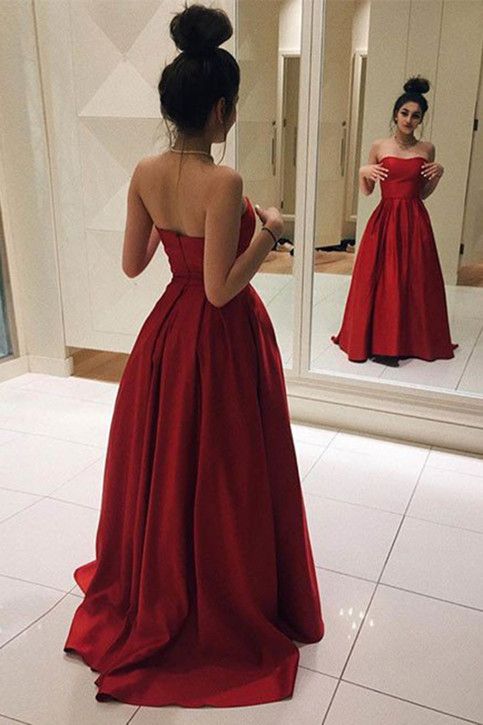 Red Long Prom Dresses, Elegant Red Satin Prom Dress, Ball Gown, Simple Prom Dress, Sweetheart Dress for Prom 2017