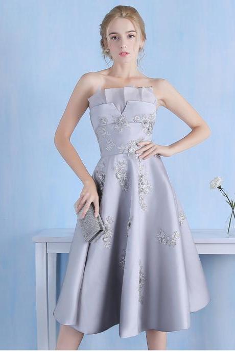 Handmade Embroidery Flower Evening Dress, Short Prom Dress, Silver Prom Dress, Short Evening Dress, Formal Dresses