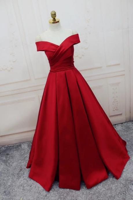 Charming Satin Prom Dress, Plus Size A Line Prom Dress,Red Woman Evening Dress,Formal Evening Dresses, Simple Prom Dress, Lace-up Prom Dresses, Wedding & Evening Events Dress