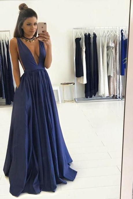 Hot Selling A-Line Deep V-Neck Sleeveless Floor Length Prom Dress With Pleats