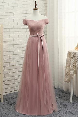 Cheap Pink Tulle Prom Evening Dresses, Long Prom Dresses, Tulle Evening Dresses, Cheap Bridesmaid Dresses, Pink Tulle Bridesmaid Dresses, Prom Dress for Weddings and Evening Events