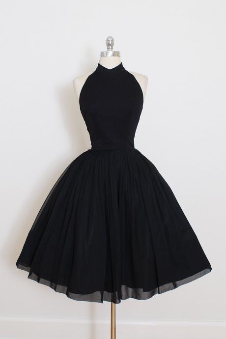 Vintage 50s Dress | 1950s vintage dress | black crepe chiffon halter dress