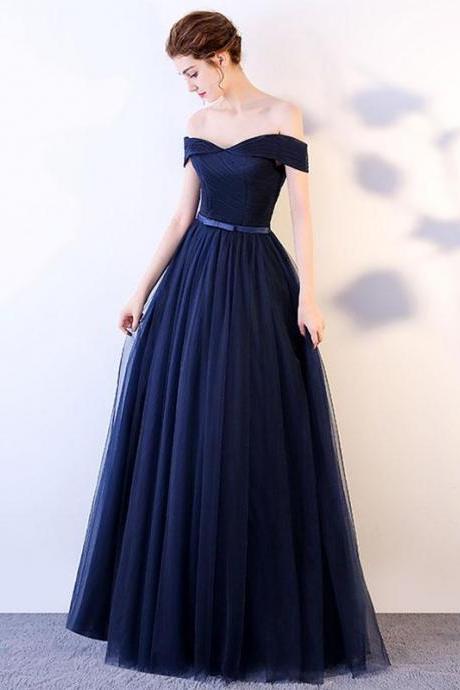 Dark Blue Long Prom Dress, Blue Tulle Evening Dress, Navy Blue Prom Dress, Tulle Prom Evening Dress, Prom Dress for Weddings, Formal Gowns