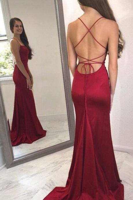 Gorgeous Mermaid Red Long Prom Dress with Train, Formal Evening Dress, Wedding Reception Dress, Spaecial Occasion Dresses