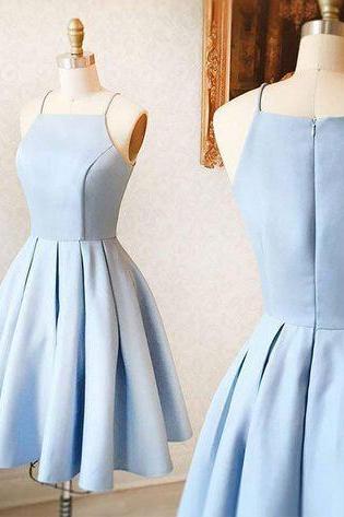 Simple Light Blue Satin Short Homecoming Dress Party Dress