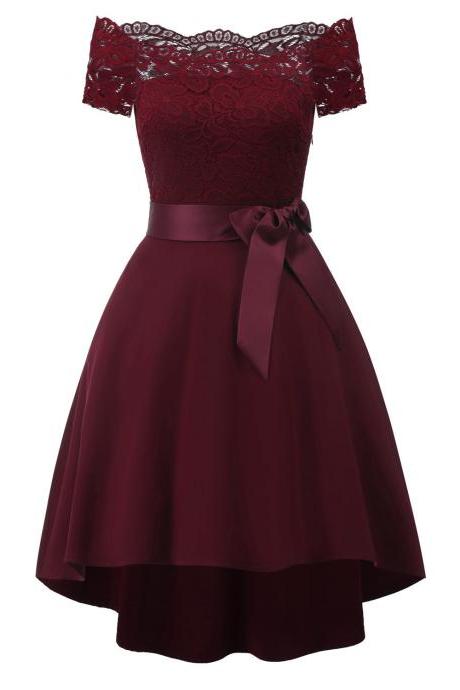 Womens Off The Shoulder Short Sleeve High Low Homecoming Dress Cocktail Skater Dress