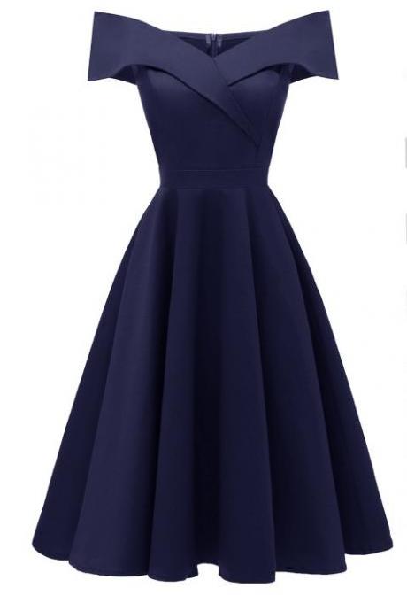 Off The Shoulder Simple Satin Homecoming Dress Little Cocktail Party Skater Dress