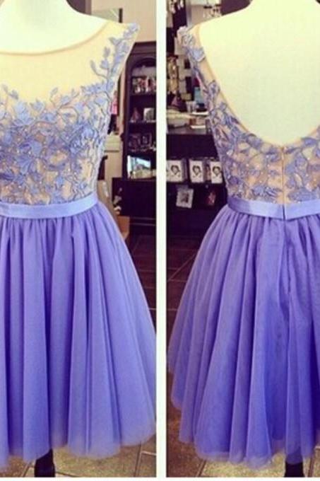 Charming Homecoming Dress,A-Line Homecoming Dress,Appliques Homecoming Dress, O-Neck Short Prom Dress Purple