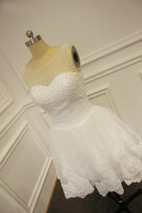 Real Made White Short Prom Dress, White Prom Dress, Pearls Beaded Short Homecoming Dresses, Short Wedding Dresses, Party Dresses