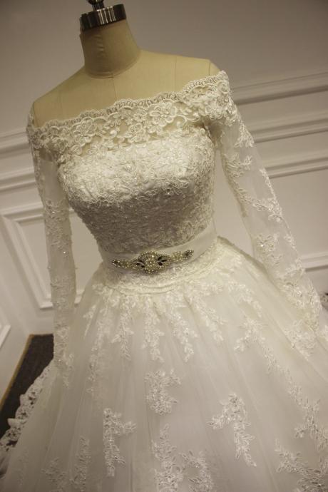 High Quality Custom Made Vintage Lace Wedding Dress, Ball Gown Wedding Dresses, Long Sleeves Wedding Dress, White Bridal Dress, Vestido de Novia
