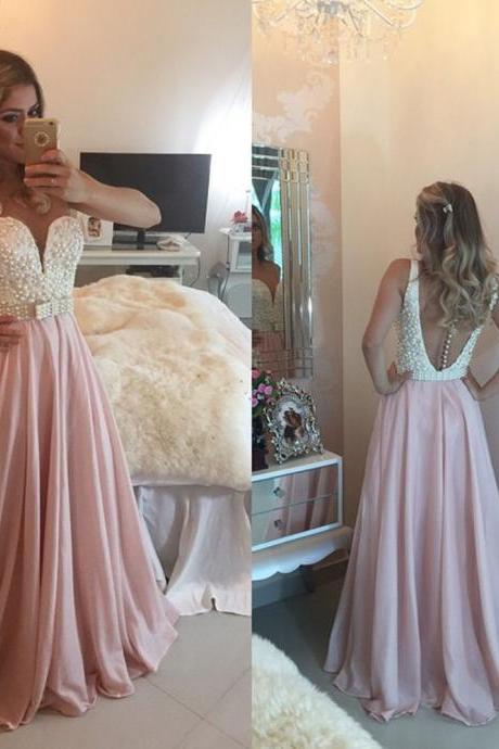 Elegant Handmade Burgundy Prom Dress 2015, Pearls Evening Gowns, Chiffon Floor Length Prom Dress, Elegant Prom Dresses, Evening Dresses 