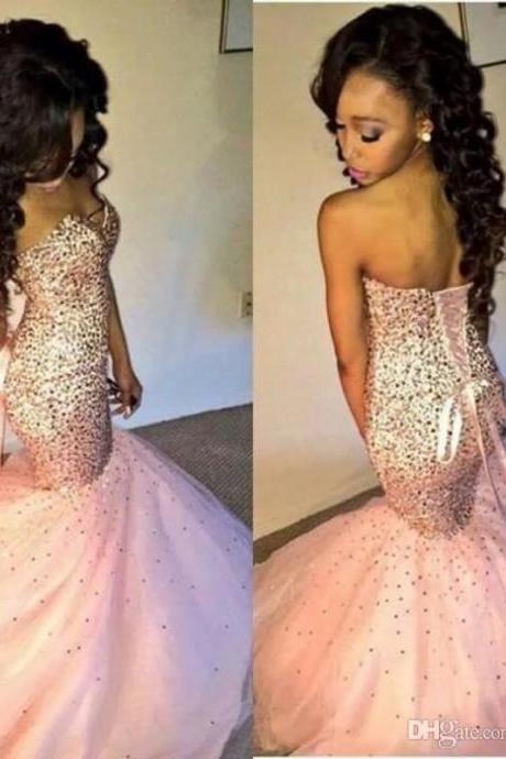 Sexy Prom Dresses 2016 Sparkle Sequined Tulle Mermaid Long Evening Gown Sweetheart Back Lace Up Vestido de Festa
