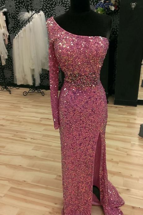 Charming Sequins One Shoulder Prom Dress, Two Piece Prom Dress, Sequins Prom Dress, Mermaid Prom Dresses, 2 Pieces Prom Dress, Prom 2016