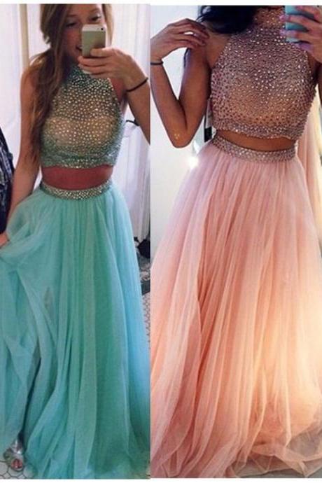 2 Piece Prom Dresses, Formal Prom Dress, Sexy Prom Dresses, Tulle Prom Dresses, 2015 Prom Dresses, Sexy Prom Dresses, Dresses for Prom, Senior Prom Dress