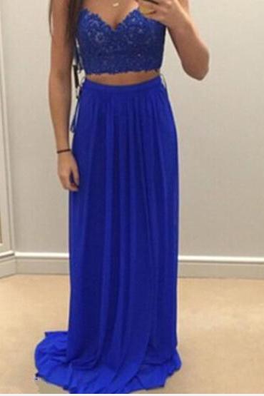 Royal Blue Two Pieces Prom Dresses 2016, Two Piece Prom Dresses, Evening Gown, Formal Wear