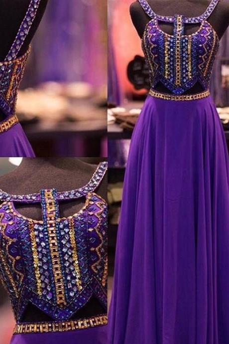 2016 New Design Purple Beaded Prom Dresses,Open Back Prom Dress,Charming Evening Dresses,Evening Gowns,Elegant Party Dresses