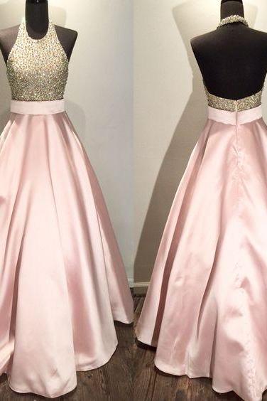 Elegant A-line Prom Dress, Crystal Embellished Bodice and Satin Prom Dresses, Pink Prom Gowns, Modest Evening Dress, Unique Prom Gowns