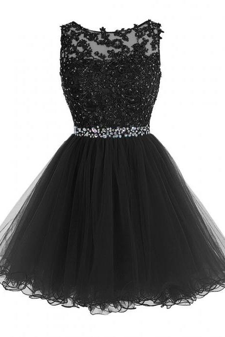 Sexy Black Prom Dress, Short Prom Dress, Beading Prom Dress, Lace and Tulle Prom Dress, Black Homecoming Dress, Little Black Dress, Graduation Dresses