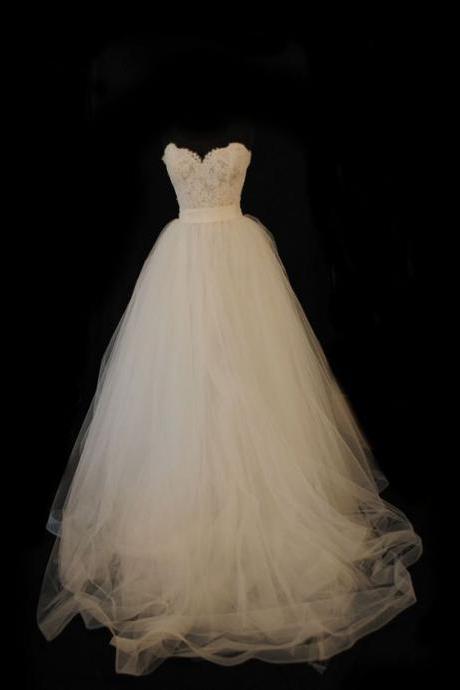 Gorgeous Ivory Wedding Dress, Ball Gown Wedding Dress, Sweetheart Wedding Dress, Lace and Tulle Wedding Dress, High Quality Wedding Dresses, Bridal Dresses