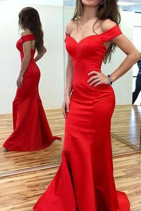 Sexy Backless Evening Dress, Red Prom Dress, Off the Shoulder Prom Dresses, Red Formal Dress, Long Prom Gowns, Mermaid Prom Gown
