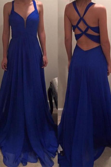 Sexy Royal Blue Prom Dress, Evening Party Gown Cross Back, Blue Prom Dress, Long Prom Dress, Simple Prom Dress, Prom 2016