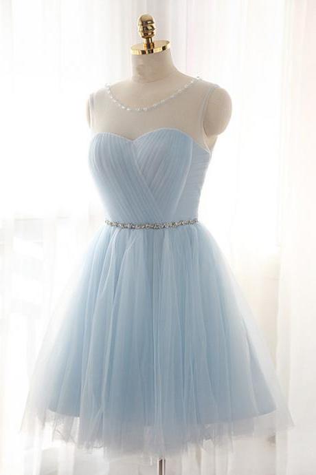 Lovely Light Blue Short Tulle Ball Gown Handmade Prom Dresses, Homecoming Dresses, Cute Prom Dresses