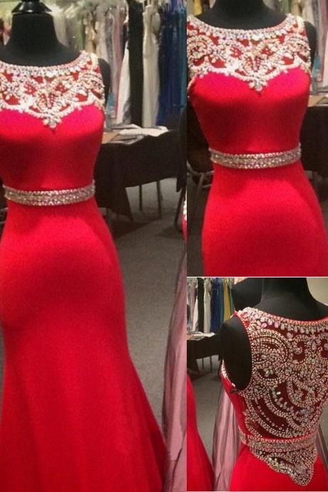 Red Mermaid Prom Dress, Beaded Prom Dress, Long Prom Dress, Prom Dress for Teens, Senior Prom Gowns, Best Friends Prom Dress