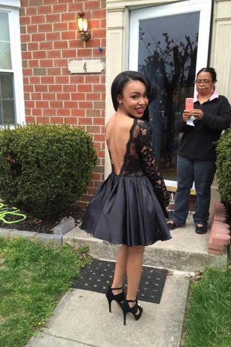 Sexy A-line Little Black Homecoming Dress, Party Dress with Long Sleeves, Short Prom Dress, Black Prom Dress, Short Homecoming Dresses, Little Black Dress