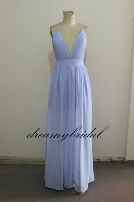 Hot Miami Styles Light Blue Princess Dress, Blue Prom Dress, Simple Chiffon Prom Dress, Summer Dress, Long Prom Dress, Backless Prom Dress