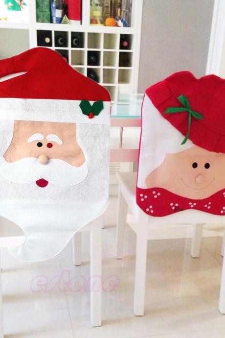 1pc / 1set Lovely Christmas Chair Covers Mr & Mrs Santa Claus Christmas Decoration Dining Room Chair Cover Home Party Decorations, Christmas Decorations for Home