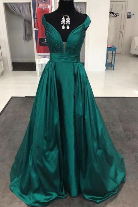 Elegant Emerald Green Satin Long Formal Evening Gowns, Evening Dresses, 2016 Prom Dresses, Emerald Green Prom Dress, Woman Dresses for Weddings and Events