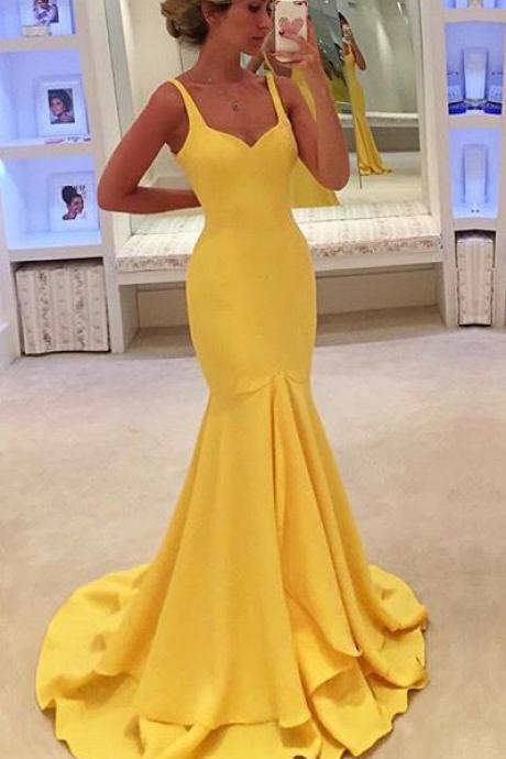 New Arrival Yellow Prom Dress,Mermaid Evening Dress,Long Evening Gown,Formal Dress