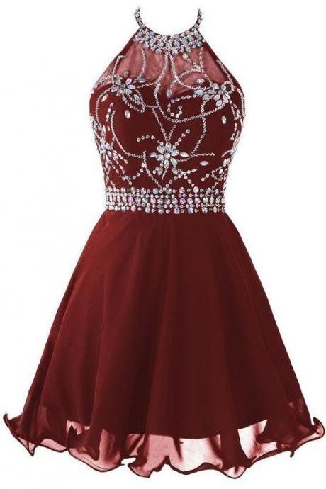New Prom Dresses,Burgundy Homecoming Gowns,Prom Gowns,Sweet 16 Dress,Wine Red Ocassion Dresses, Backless Short Prom Dress