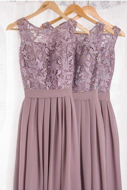 Dramatic Vintage Lace Bridesmaid Dresses with Flowing Chiffon Skirt, Lace and Chiffon Bridesmaid Dress, Modest Bridesmaid Dresses, Long Chiffon Bridesmaid Dresses, Light Purple Bridesmaids Dresses, Wedding Party Dresses