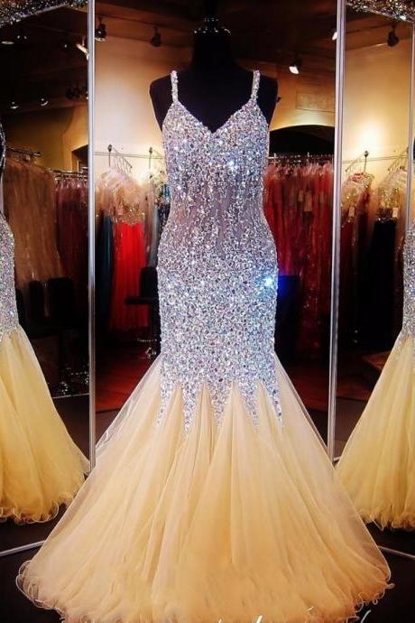 Bling Prom Dress, Mermaid Prom Dress,Prom Dress,Spaghetti Strap Prom Dress,Formal Prom Dress,Pageant Gowns,Gorgeous Prom Dress