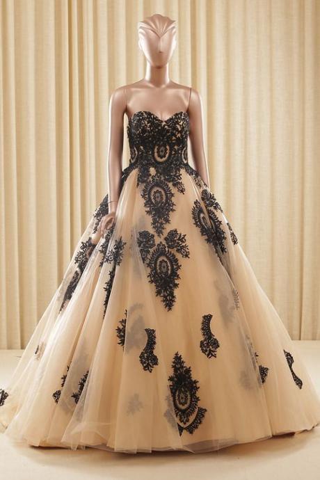 Custom Made Long Ball Gown Lace Wedding Dresses, Champagne Wedding Dress, Tulle Wedding Dresses, Formal Wedding Gowns Dresses, Lace Wedding Dresses
