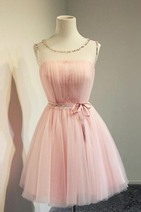 Tulle Short Prom Dress, Charming Homecoming Dress,Cute Homecoming Dress,Tulle Homecoming Dress,O-Neck Homecoming Dress, Short Homecoming Dress, Pink Homecoming Dress, Short Prom Party Dress