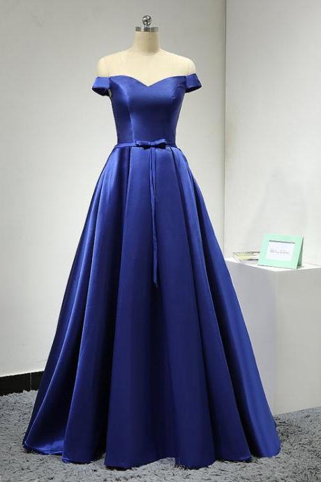 Featuring Off Shoulder Prom Dress, Royal Blue Prom Dress, Satin Floor Length Prom Dress, A-Line Prom Dress, Charming Prom Dresses, Woman Formal Evening Dress, Prom Dress for Weddings and Events