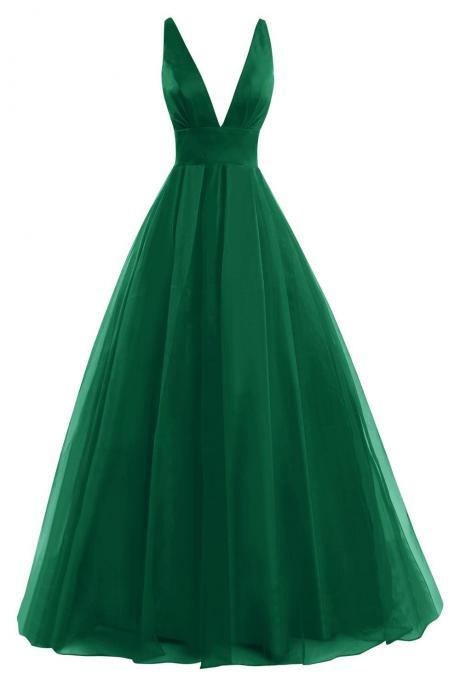 Deep V Neck Prom Dress, Formal Evening Gowns, Green Prom Dress, Sexy Back Prom Dress, Simple Prom Dress, Cheap Prom Dress, Woman Dresses
