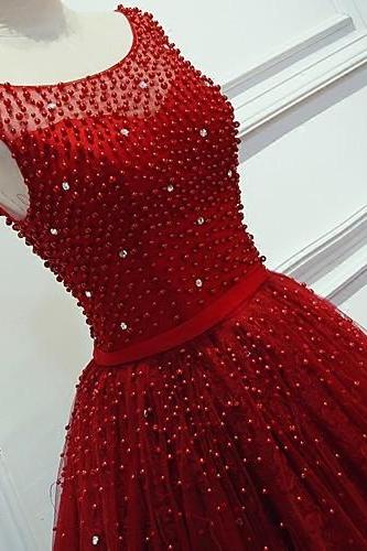 Charming A-Line Formal Evening Dress, Red Prom Dress, Red Wedding Dress, Lace Prom Dress, Red Formal Dresses, Beading Red Long Prom Dresses