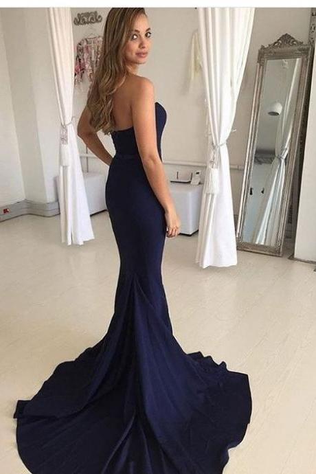 Strapless Navy Blue Prom Dress, Navy Prom Gown, Simple Prom Dress, Charming Long Prom Dress, Woman Formal Evening Dress, Prom Dress for Wedding and Evening Events