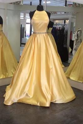 Simple A-line Long Prom Dress, Backless Prom Dress, Satin Prom Dress, Yellow Prom Dress, Formal Dress, Graduation Dress