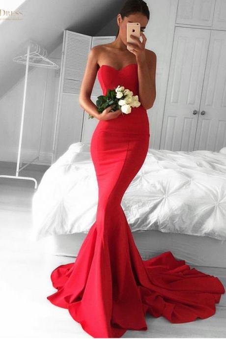 Classical Women Prom Dress, Sweetheart Off Shoulder Prom Dress, Long Mermaid Prom Dress, Red Prom Evening Dress with Long Train, Charming Prom Gown
