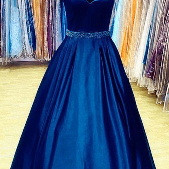 Off The Shoulder Long Satin Prom Dresses, V-neck Floor Length Evening ...