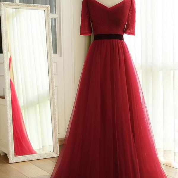 Simple burgundy tulle Evening Prom Dress tulle burgundy formal Dress main image 1