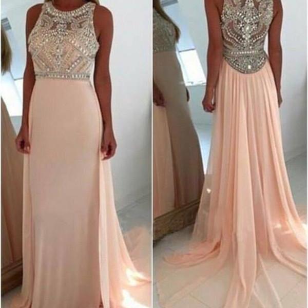 light pink and gold prom dresses